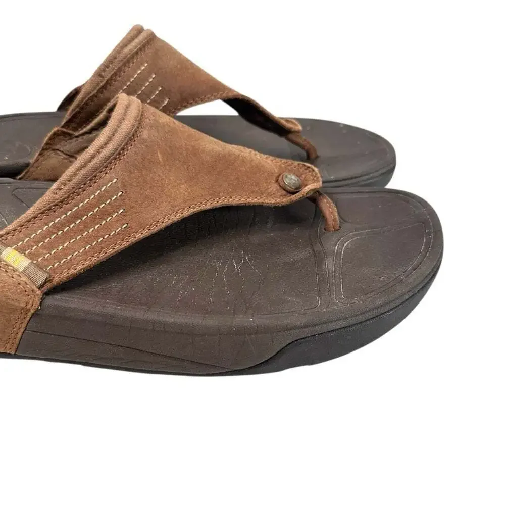 FitFlop DASS Leather Thong Sandals Brown Comfort Support Casual Summer Men 11